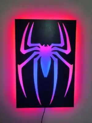 Spiderman Tablo, Duvar Dekor Ahşap, Neon Işık, Led