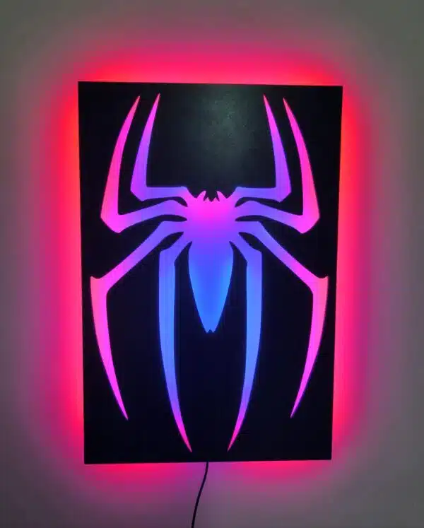 Spiderman Tablo, Duvar Dekor Ahşap, Neon Işık, Led