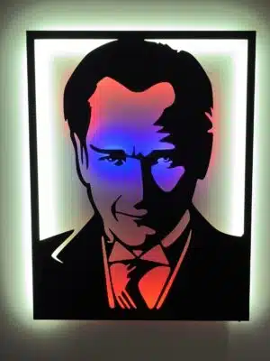 Gazi Mustafa Kemal Atatürk Tablo, Duvar Dekor Ahşap, Neon Işık, Led