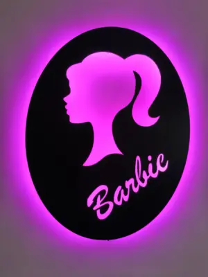 Barbie Tablo, Duvar Dekor Ahşap, Neon Işık, Led