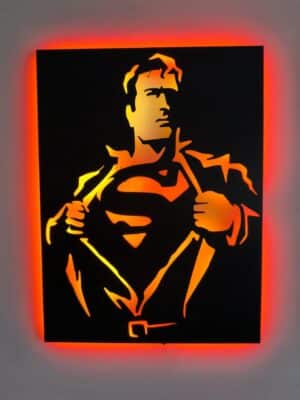 Superman Silüet Tablo, Duvar Dekor Ahşap, Neon Işık, Led