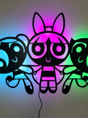 Powerpuff Girls Tablo, Duvar Dekor Ahşap, Neon Işık, Led