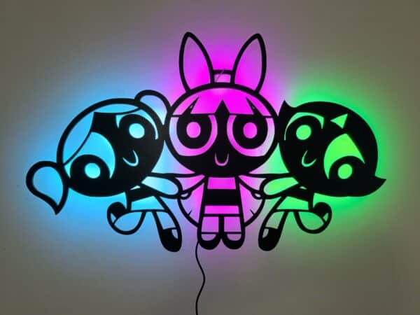 Powerpuff Girls Tablo, Duvar Dekor Ahşap, Neon Işık, Led