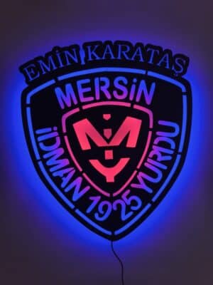 Mersin İdman Yurdu Logosu Tablo, Duvar Dekor Ahşap, Neon Işık, Led