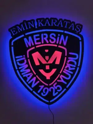 Mersin İdman Yurdu Logosu Tablo, Duvar Dekor Ahşap, Neon Işık, Led