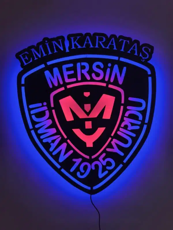 Mersin İdman Yurdu Logosu Tablo, Duvar Dekor Ahşap, Neon Işık, Led