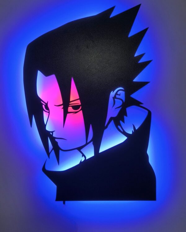 Uchiha Sasuke Tablo, Duvar Dekor Ahşap, Neon Işık, Led