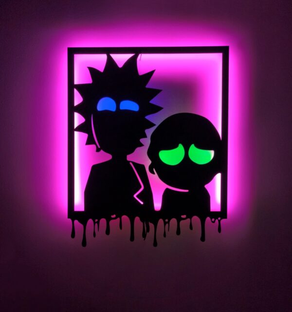 Rick And Morty Tablo, Duvar Dekor Ahşap, Neon Işık, Led