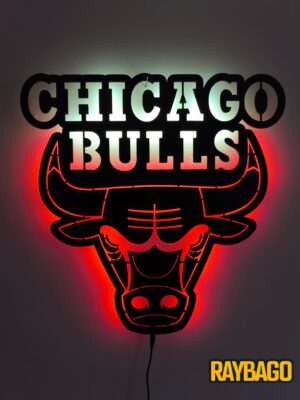 Chicago Bulls Işıklı Tablo, Duvar Dekor Ahşap, Neon Işık, Led