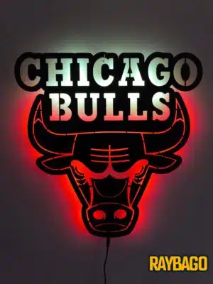 Chicago Bulls Işıklı Tablo, Duvar Dekor Ahşap, Neon Işık, Led