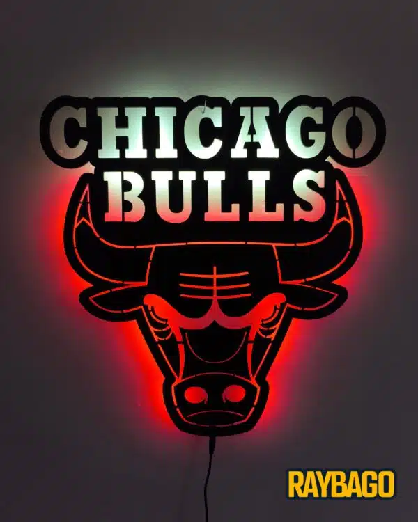 Chicago Bulls Işıklı Tablo, Duvar Dekor Ahşap, Neon Işık, Led