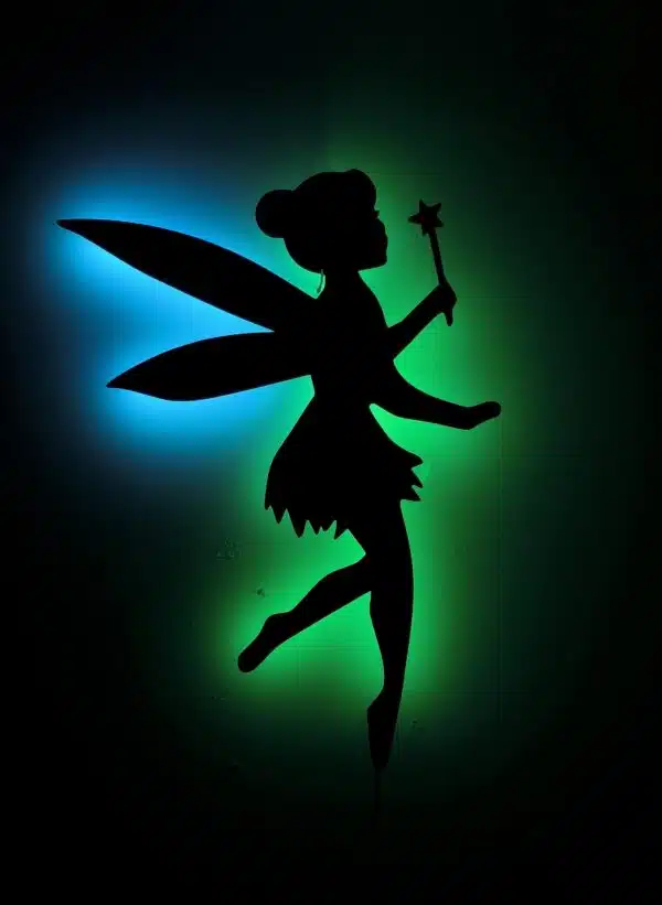 Tinkerbell Işıklı Tablo, Duvar Dekor Ahşap, Neon Işık, Led